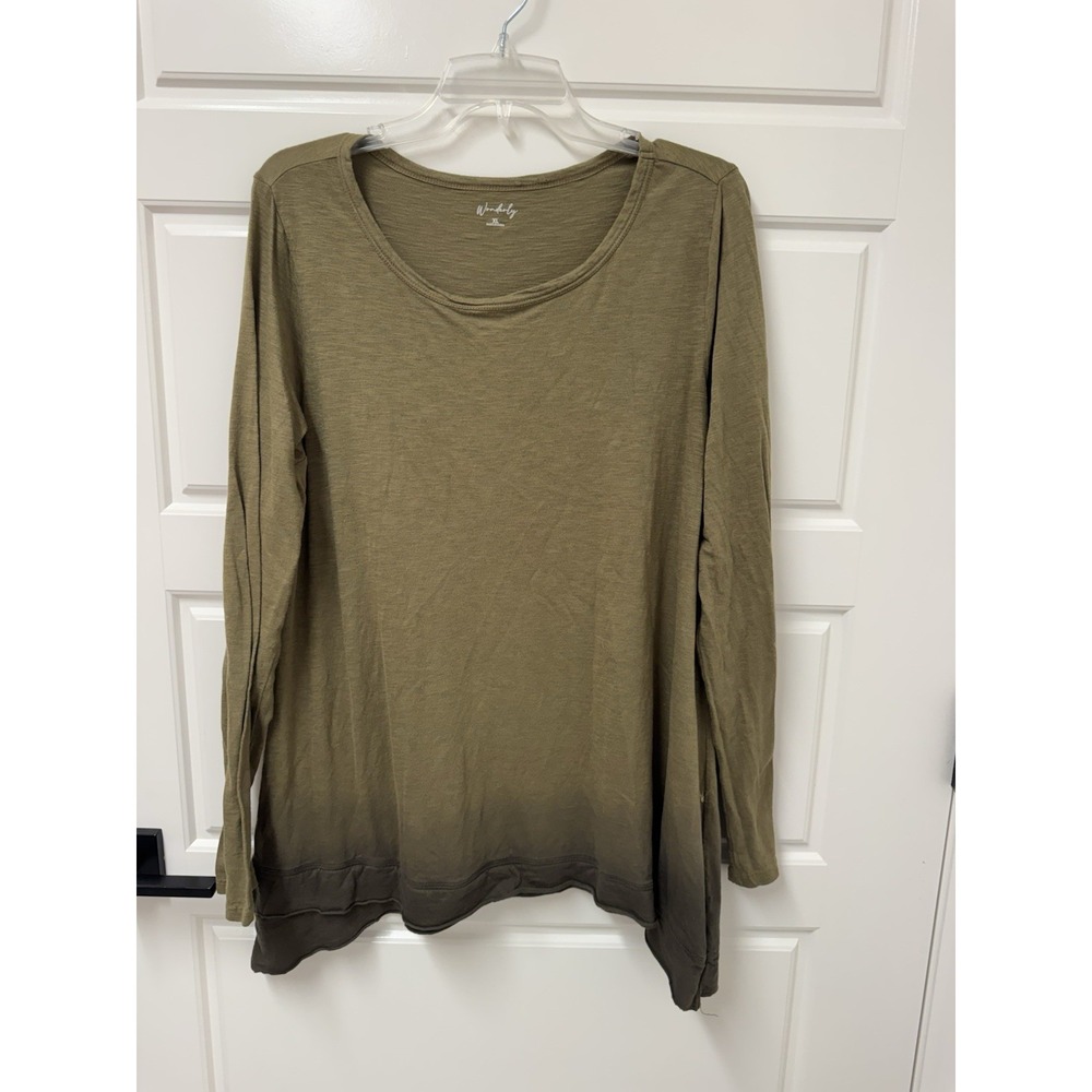 Wonderly Women XL Green Ombre Sharkbite Hem Blouse Long Sleeve Top